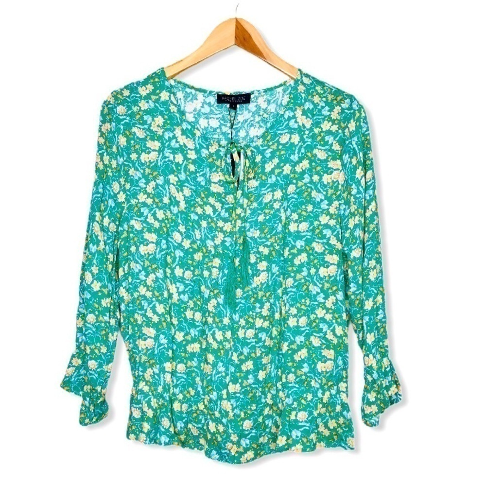 Rachel Zoe NWT Green Flower Tassel Peasant Blouse